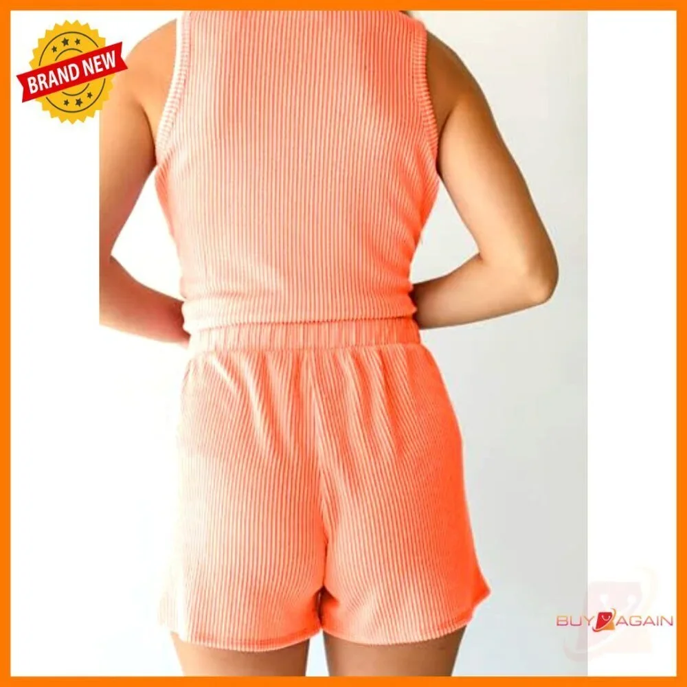 Two Piece Shorts Set Lounge Matching Outfit Striped Summer Comfort